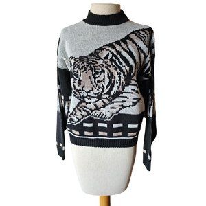 90's La Vista knit‎ sweater size Small Tiger black cream